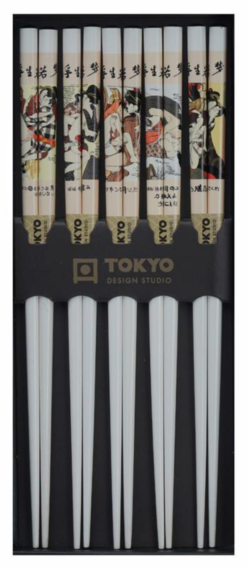 Essstäbchen-Set aus Bambus - Liebespaar-Design in weiß von Tokyo Design Studio