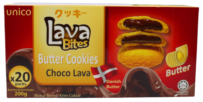 Lava Bites Dänische Butterkekse mit flüssigen Schokokern von UNICO