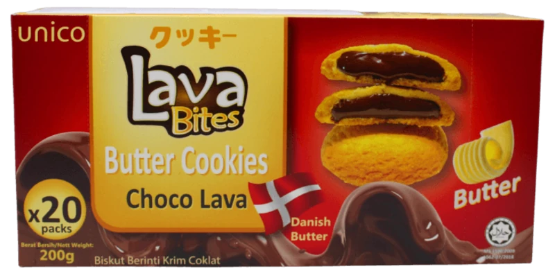 Lava Bites Dänische Butterkekse mit flüssigen Schokokern von UNICO