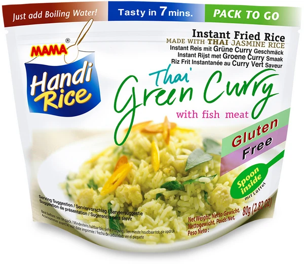 Instant Reis - Gebratener Reis mit grünem Curry und Fischbällchen von MAMA Instant Reis - Gebratener Reis mit grünem Curry und Fischbällchen von MAMA