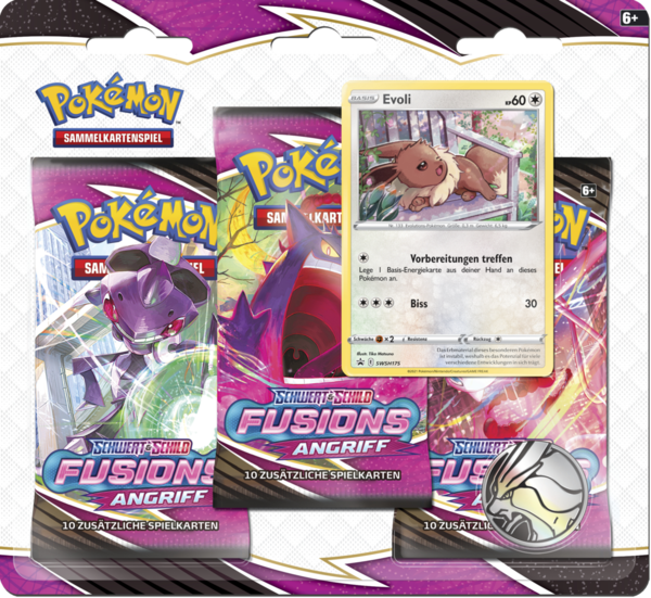 Pokémon TCG - 3-Pack-Blister - Evoli/ Psiana - Fusions Angriff - Sammelkartenspiel, deutsch