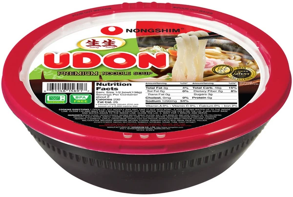 Frische Udon Cup-Nudeln - Premium Soja Nudelsuppe im Big Bowl von Nong Shim Frische Udon Cup-Nudeln - Premium Soja Nudelsuppe im Big Bowl von Nong Shim