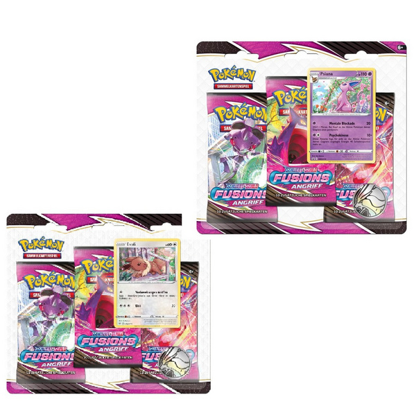 Pokémon TCG - 3-Pack-Blister - Evoli/ Psiana - Fusions Angriff - Sammelkartenspiel, deutsch