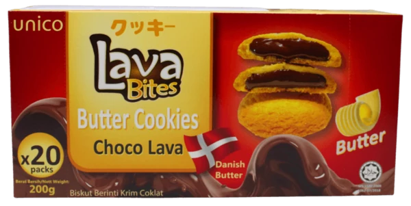 Lava Bites Dänische Butterkekse mit flüssigen Schokokern von UNICO